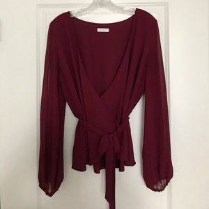 Dark Red Wrap Blouse